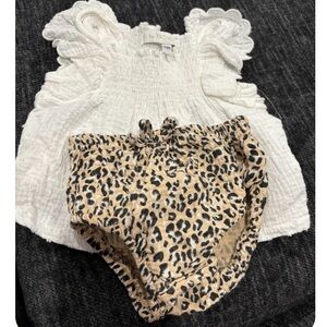 Rachel Zoe White Top and Leopard Print Diaper Cover Set